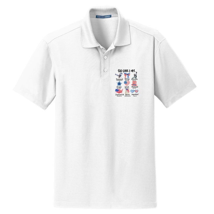 God Says I Am 4th Of July Christian Family Dry Zone Grid Polo