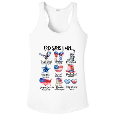 God Says I Am 4th Of July Christian Family Ladies PosiCharge Competitor Racerback Tank