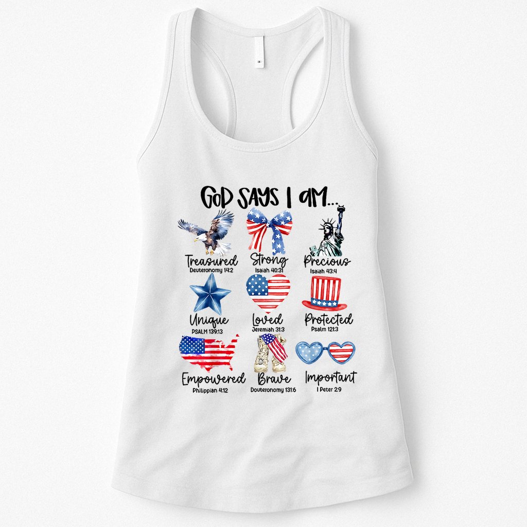God Says I Am 4th Of July Christian Family Womens Tank Top