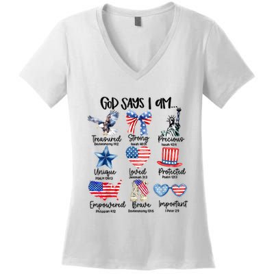 God Says I Am 4th Of July Christian Family Women's V-Neck T-Shirt