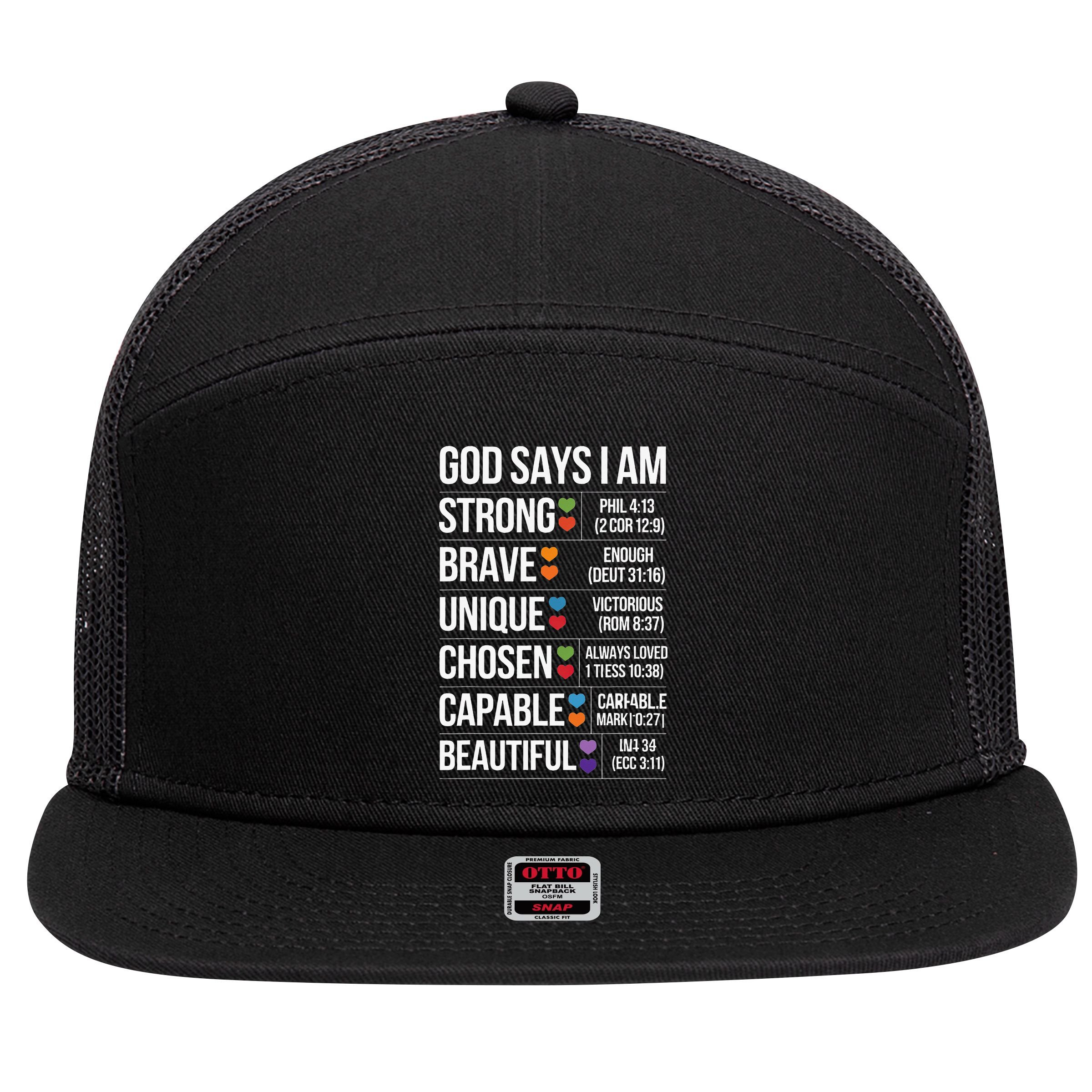 God Says I Am Autism Awareness Christian Bible Verse 7 Panel Mesh Trucker Snapback Hat
