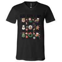 God Says I Am Cute Christmas Xmas Christian V-Neck T-Shirt