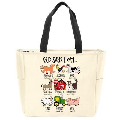 God Says I Am Animal Farms Funny Christian Lover Girls Zip Tote Bag