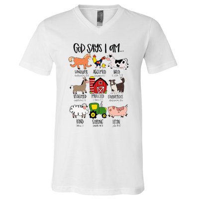 God Says I Am Animal Farms Funny Christian Lover Girls V-Neck T-Shirt