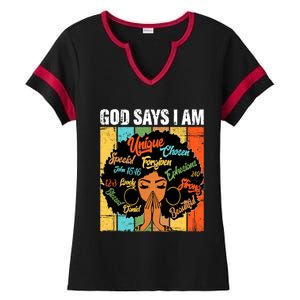 Gods Say I Am Melanin Black History Juneteenth Blm Christian Gift Ladies Halftime Notch Neck Tee