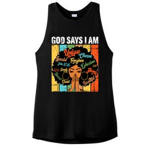 Gods Say I Am Melanin Black History Juneteenth Blm Christian Gift Ladies PosiCharge Tri-Blend Wicking Tank