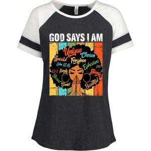 Gods Say I Am Melanin Black History Juneteenth Blm Christian Gift Enza Ladies Jersey Colorblock Tee