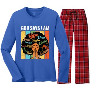 Gods Say I Am Melanin Black History Juneteenth Blm Christian Gift Women's Long Sleeve Flannel Pajama Set 