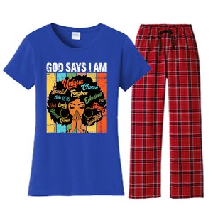 Gods Say I Am Melanin Black History Juneteenth Blm Christian Gift Women's Flannel Pajama Set