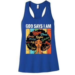 Gods Say I Am Melanin Black History Juneteenth Blm Christian Gift Women's Racerback Tank