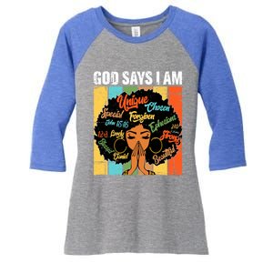 Gods Say I Am Melanin Black History Juneteenth Blm Christian Gift Women's Tri-Blend 3/4-Sleeve Raglan Shirt