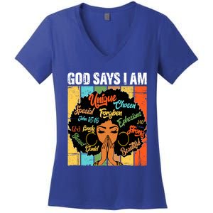 Gods Say I Am Melanin Black History Juneteenth Blm Christian Gift Women's V-Neck T-Shirt