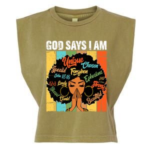 Gods Say I Am Melanin Black History Juneteenth Blm Christian Gift Garment-Dyed Women's Muscle Tee