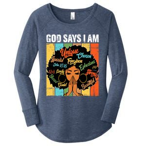 Gods Say I Am Melanin Black History Juneteenth Blm Christian Gift Women's Perfect Tri Tunic Long Sleeve Shirt