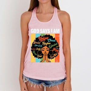 Gods Say I Am Melanin Black History Juneteenth Blm Christian Gift Women's Knotted Racerback Tank