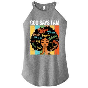 Gods Say I Am Melanin Black History Juneteenth Blm Christian Gift Women's Perfect Tri Rocker Tank