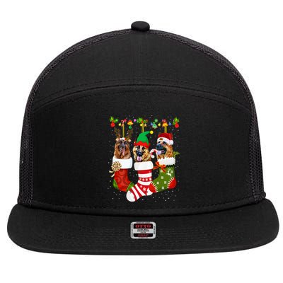 Ger Shepherd In Socks Xmas Reindeer Santa Elf Dog Cool Gift 7 Panel Mesh Trucker Snapback Hat