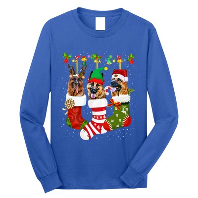 Ger Shepherd In Socks Xmas Reindeer Santa Elf Dog Cool Gift Long Sleeve Shirt