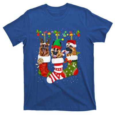 Ger Shepherd In Socks Xmas Reindeer Santa Elf Dog Cool Gift T-Shirt