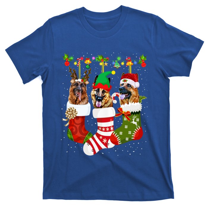 Ger Shepherd In Socks Xmas Reindeer Santa Elf Dog Cool Gift T-Shirt