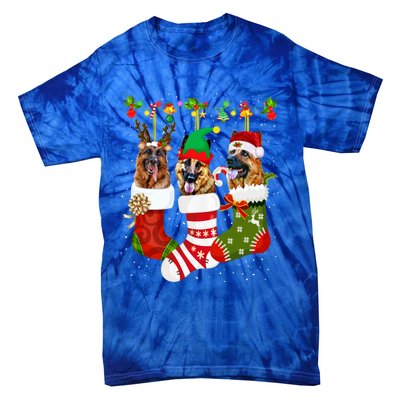 Ger Shepherd In Socks Xmas Reindeer Santa Elf Dog Cool Gift Tie-Dye T-Shirt