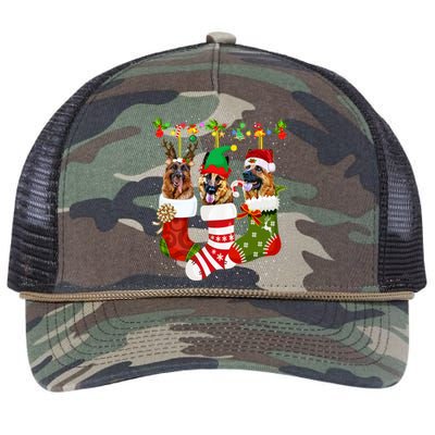 Ger Shepherd In Socks Xmas Reindeer Santa Elf Dog Cool Gift Retro Rope Trucker Hat Cap