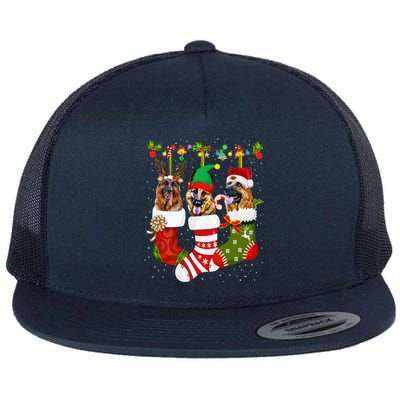 Ger Shepherd In Socks Xmas Reindeer Santa Elf Dog Cool Gift Flat Bill Trucker Hat