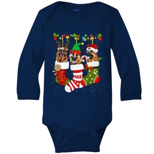 Ger Shepherd In Socks Xmas Reindeer Santa Elf Dog Cool Gift Baby Long Sleeve Bodysuit