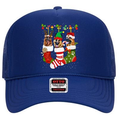 Ger Shepherd In Socks Xmas Reindeer Santa Elf Dog Cool Gift High Crown Mesh Back Trucker Hat