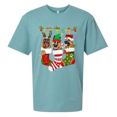 Ger Shepherd In Socks Xmas Reindeer Santa Elf Dog Cool Gift Sueded Cloud Jersey T-Shirt