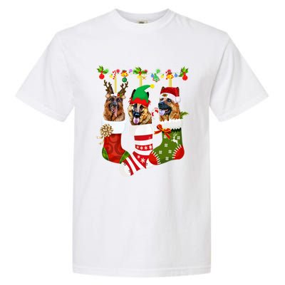 Ger Shepherd In Socks Xmas Reindeer Santa Elf Dog Cool Gift Garment-Dyed Heavyweight T-Shirt