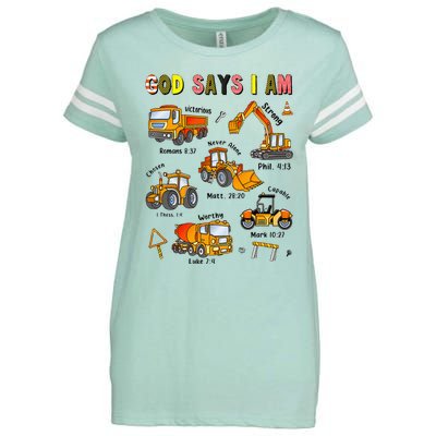 God Says I Am Construction Bible Verse Truck Enza Ladies Jersey Football T-Shirt