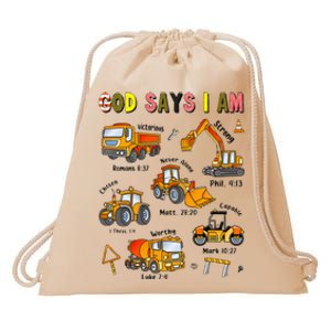 God Says I Am Construction Bible Verse Truck Drawstring Bag