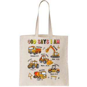 God Says I Am Construction Bible Verse Truck Tote Bag