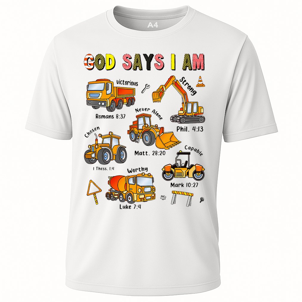 God Says I Am Construction Bible Verse Truck Cooling Performance Crew T-Shirt