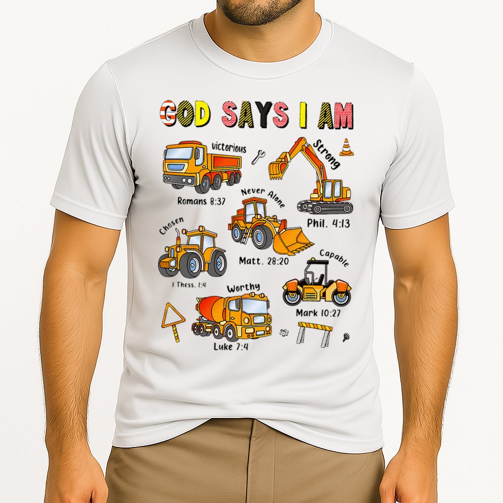 God Says I Am Construction Bible Verse Truck Cooling Performance Crew T-Shirt