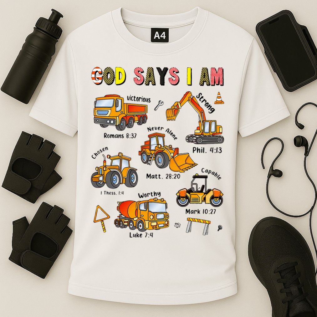 God Says I Am Construction Bible Verse Truck Cooling Performance Crew T-Shirt