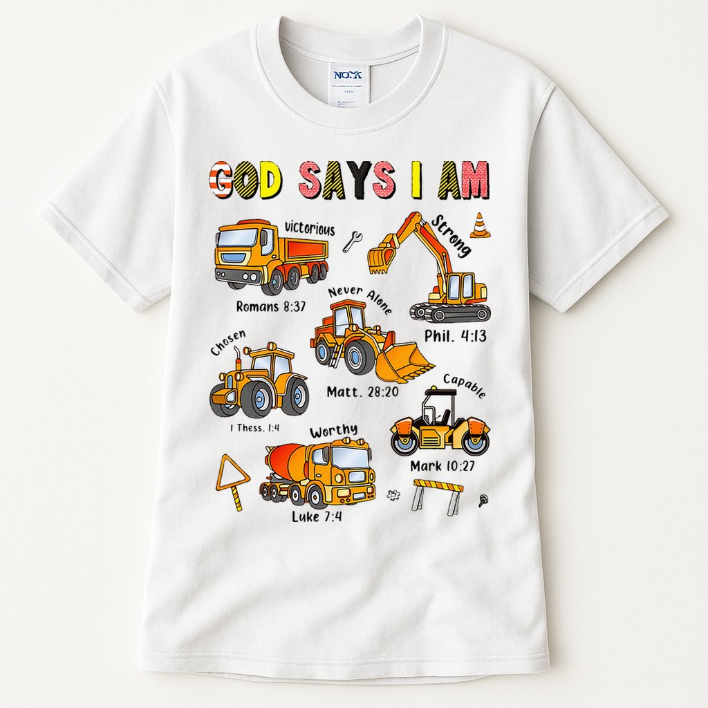 God Says I Am Construction Bible Verse Truck Tall T-Shirt