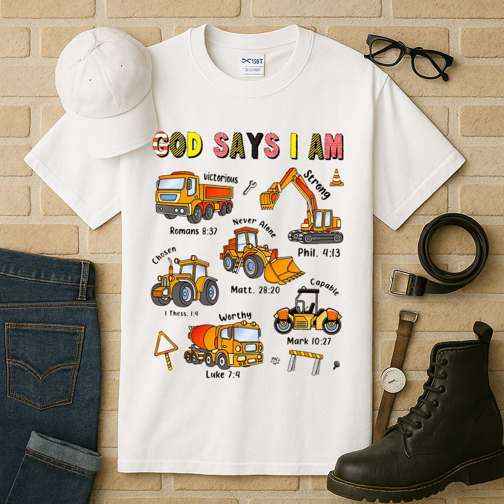 God Says I Am Construction Bible Verse Truck Tall T-Shirt