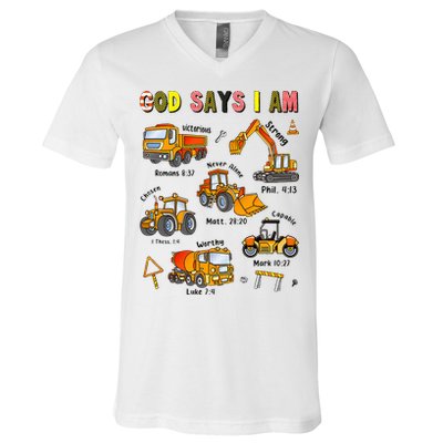 God Says I Am Construction Bible Verse Truck V-Neck T-Shirt