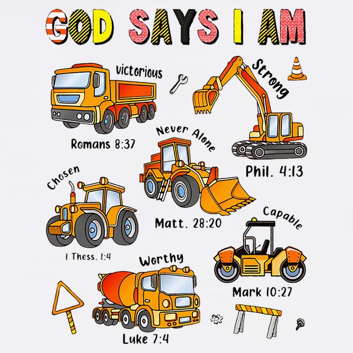 God Says I Am Construction Bible Verse Truck Bucket Hat