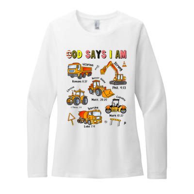 God Says I Am Construction Bible Verse Truck Womens CVC Long Sleeve Shirt