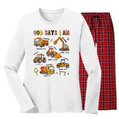 God Says I Am Construction Bible Verse Truck Women's Long Sleeve Flannel Pajama Set 