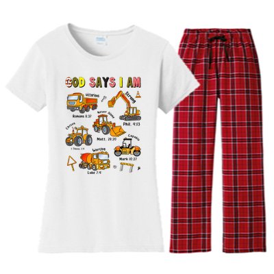 God Says I Am Construction Bible Verse Truck Women's Flannel Pajama Set