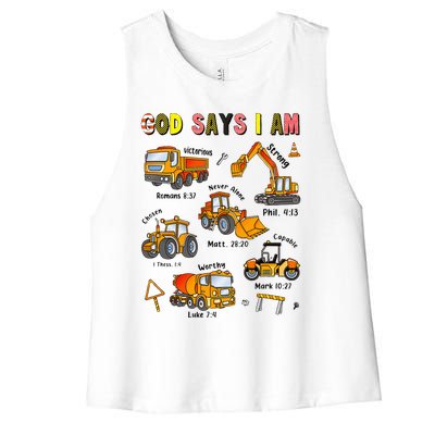 God Says I Am Construction Bible Verse Truck Women's Racerback Cropped Tank