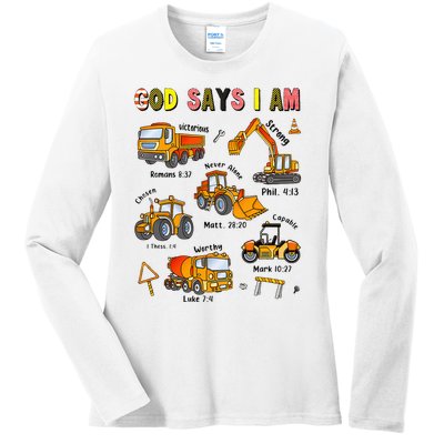 God Says I Am Construction Bible Verse Truck Ladies Long Sleeve Shirt