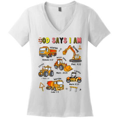 God Says I Am Construction Bible Verse Truck Women's V-Neck T-Shirt