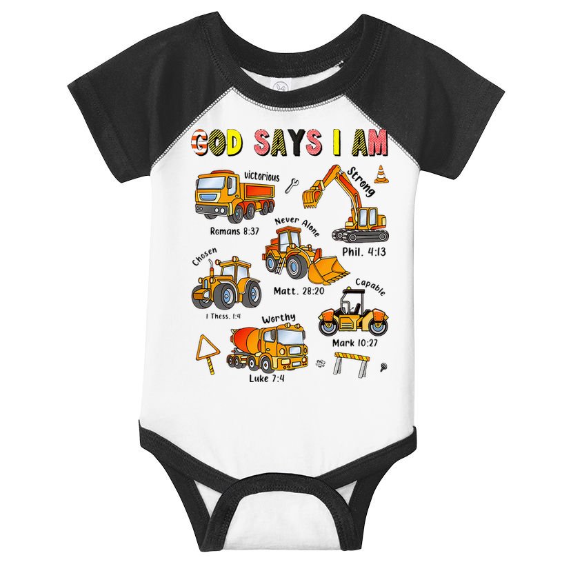God Says I Am Construction Bible Verse Truck Infant Baby Jersey Bodysuit