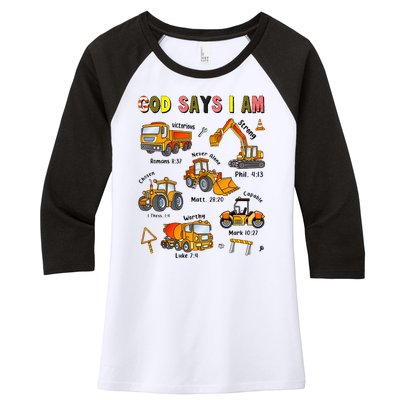 God Says I Am Construction Bible Verse Truck Women's Tri-Blend 3/4-Sleeve Raglan Shirt