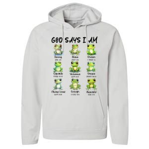 God Says I Am Christian Frog Love Funny Religious Jesus Performance Fleece Hoodie